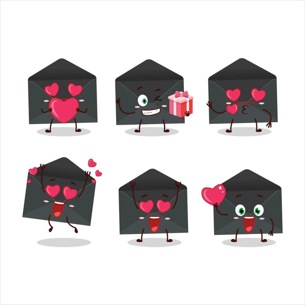 Black envelope cartoon character with love cute emoticon vector