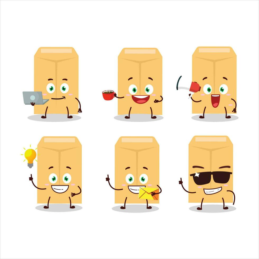 Brown envelope cartoon character with various types of business emoticons vector