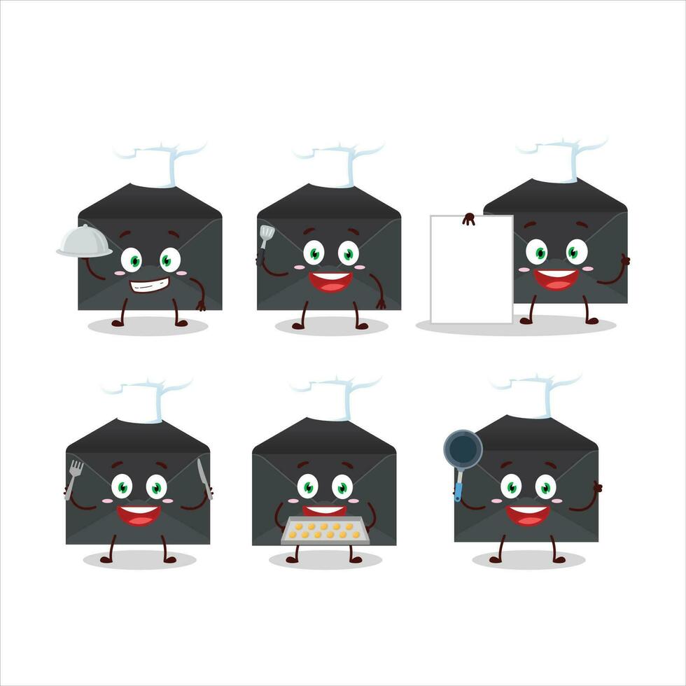 Cartoon character of black envelope with various chef emoticons vector