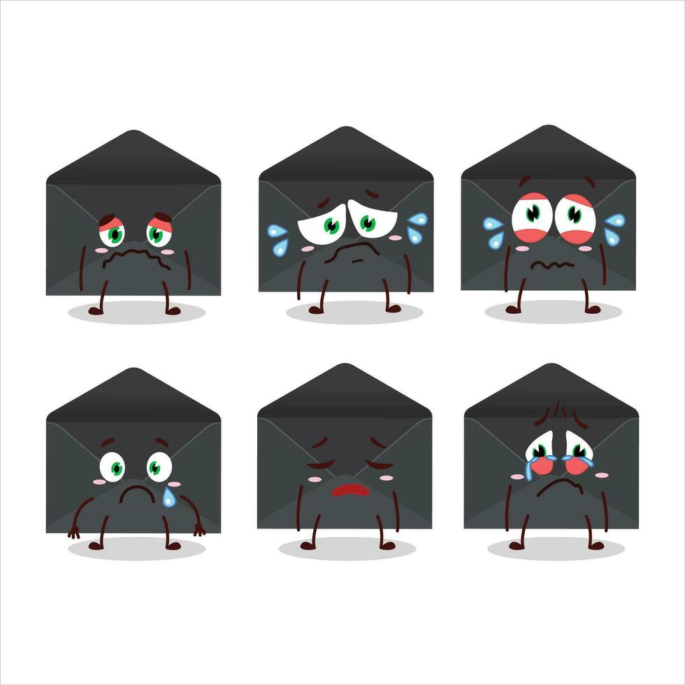 Black envelope cartoon character with sad expression vector