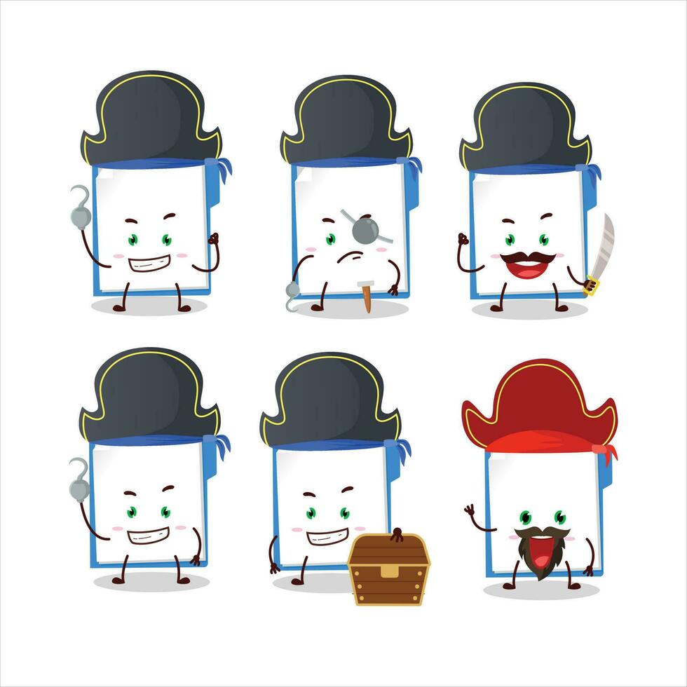 dibujos animados personaje de azul Manila carpeta con varios piratas emoticones vector