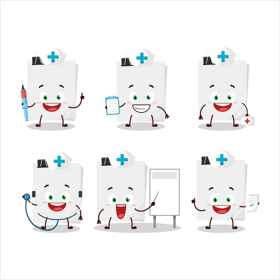 Doctor profession emoticon with sticky notes paper white cartoon character vector