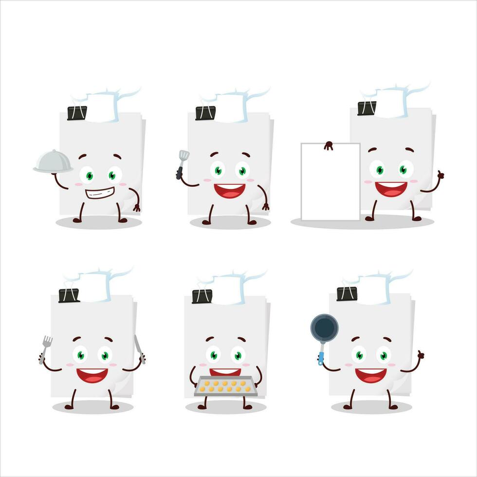 dibujos animados personaje de pegajoso notas papel blanco con varios cocinero emoticones vector