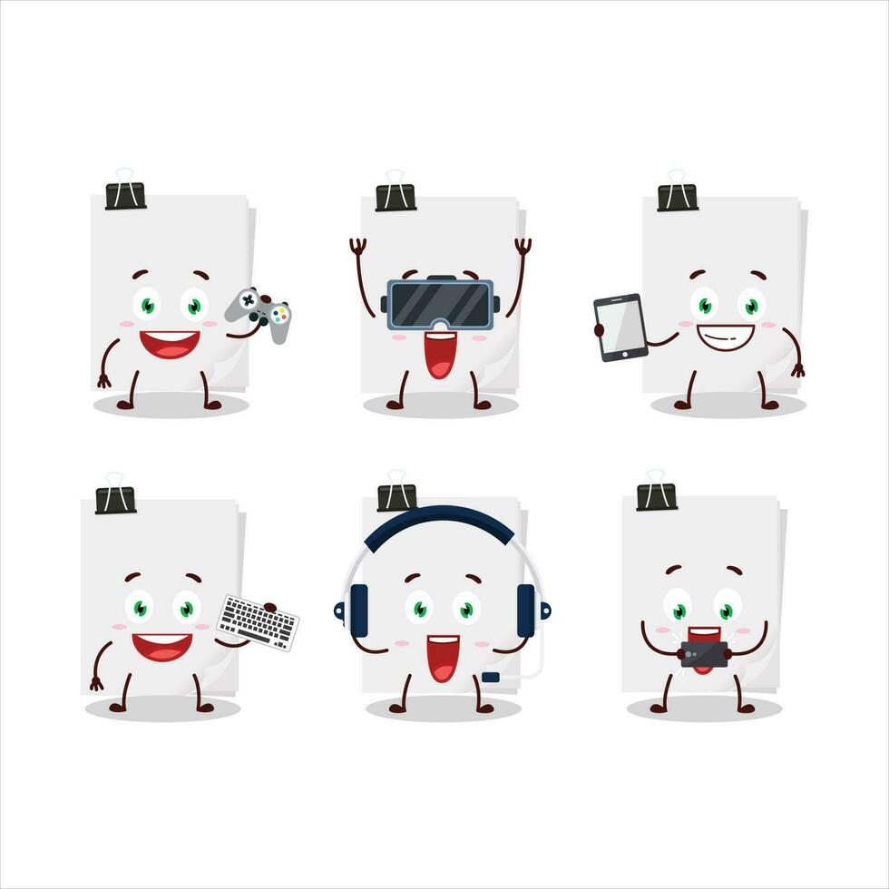 Sticky notes paper white cartoon character are playing games with various cute emoticons vector