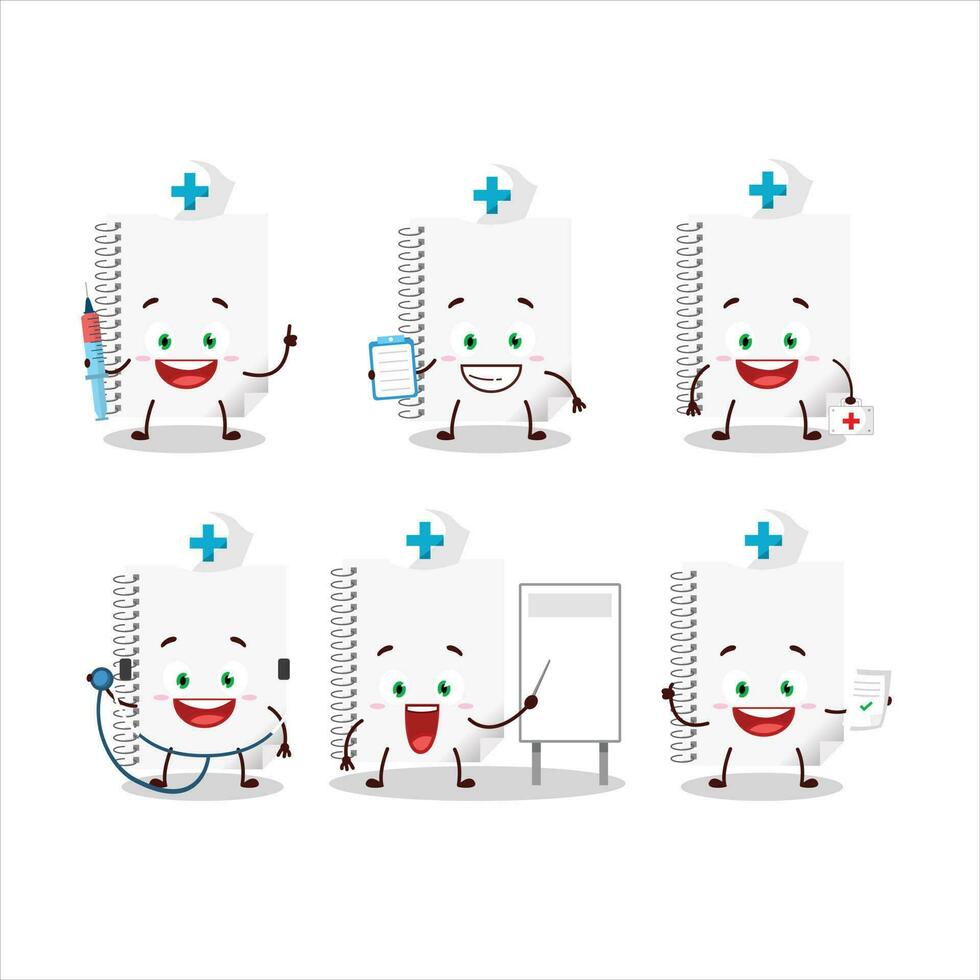 Doctor profession emoticon with spiral blank white notebooks cartoon character vector