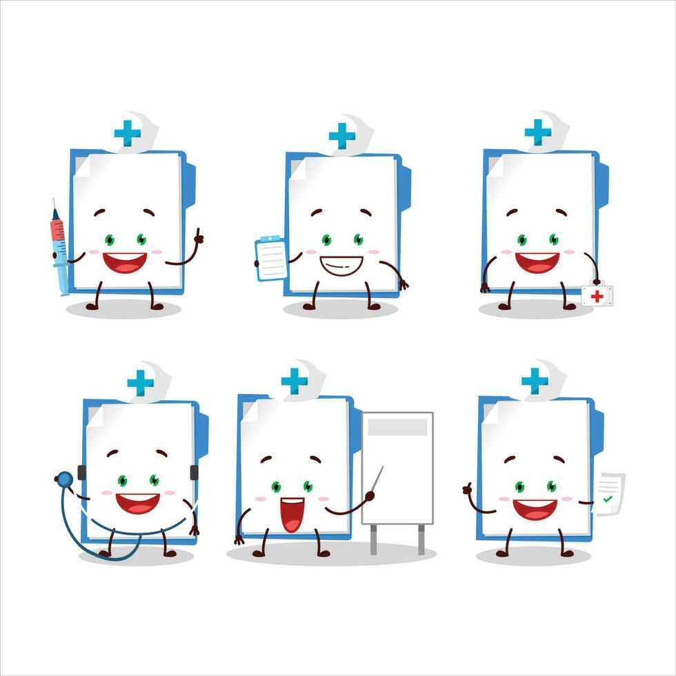 Doctor profession emoticon with blue manila folder cartoon character vector