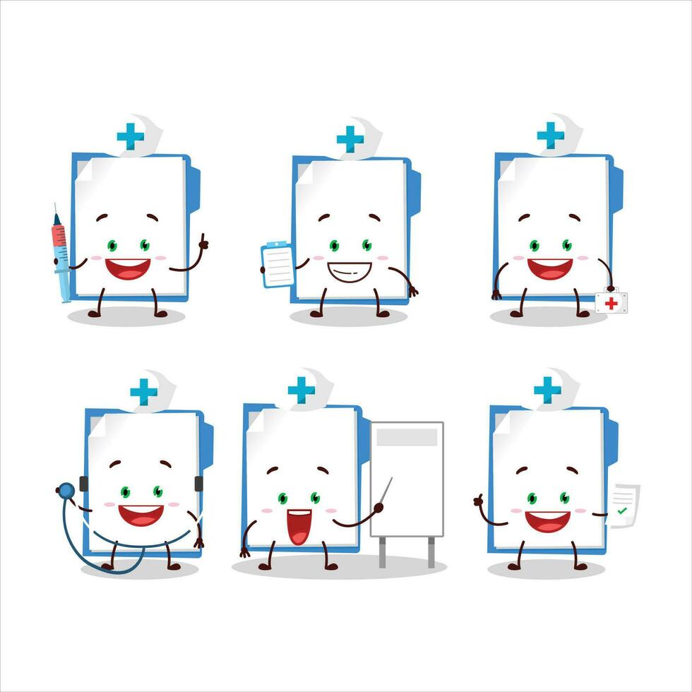 médico profesión emoticon con azul Manila carpeta dibujos animados personaje vector