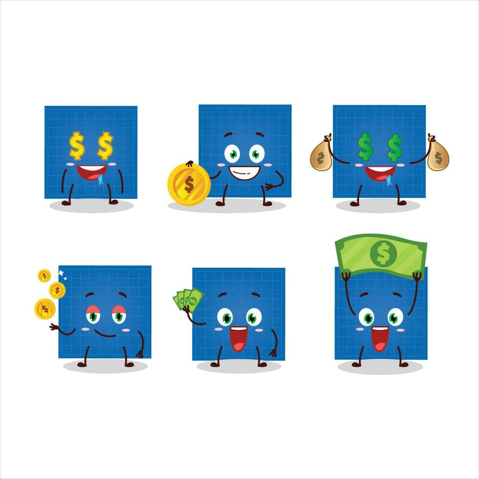 Plano papel dibujos animados personaje con linda emoticon traer dinero vector