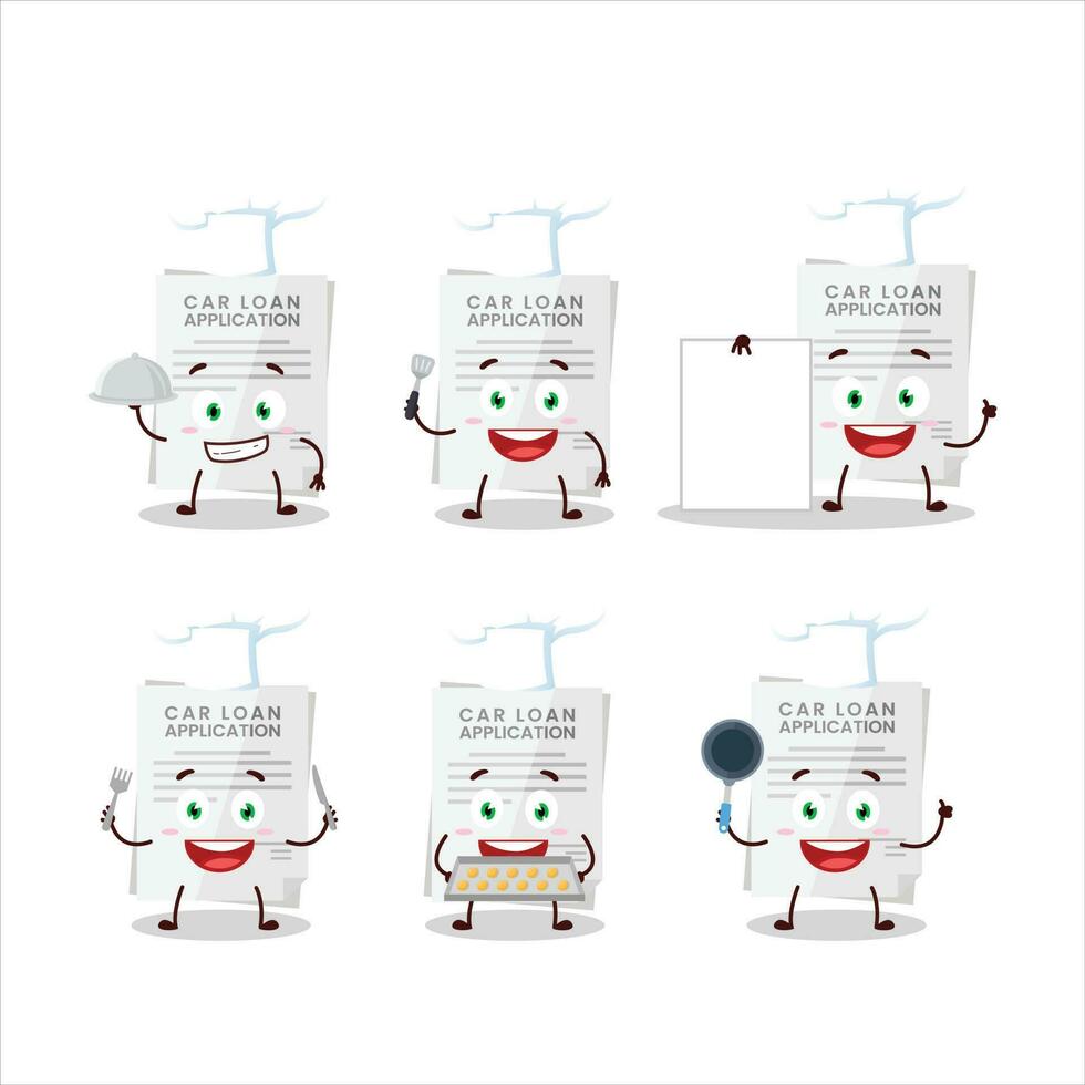 Cartoon character of car loan application with various chef emoticons vector