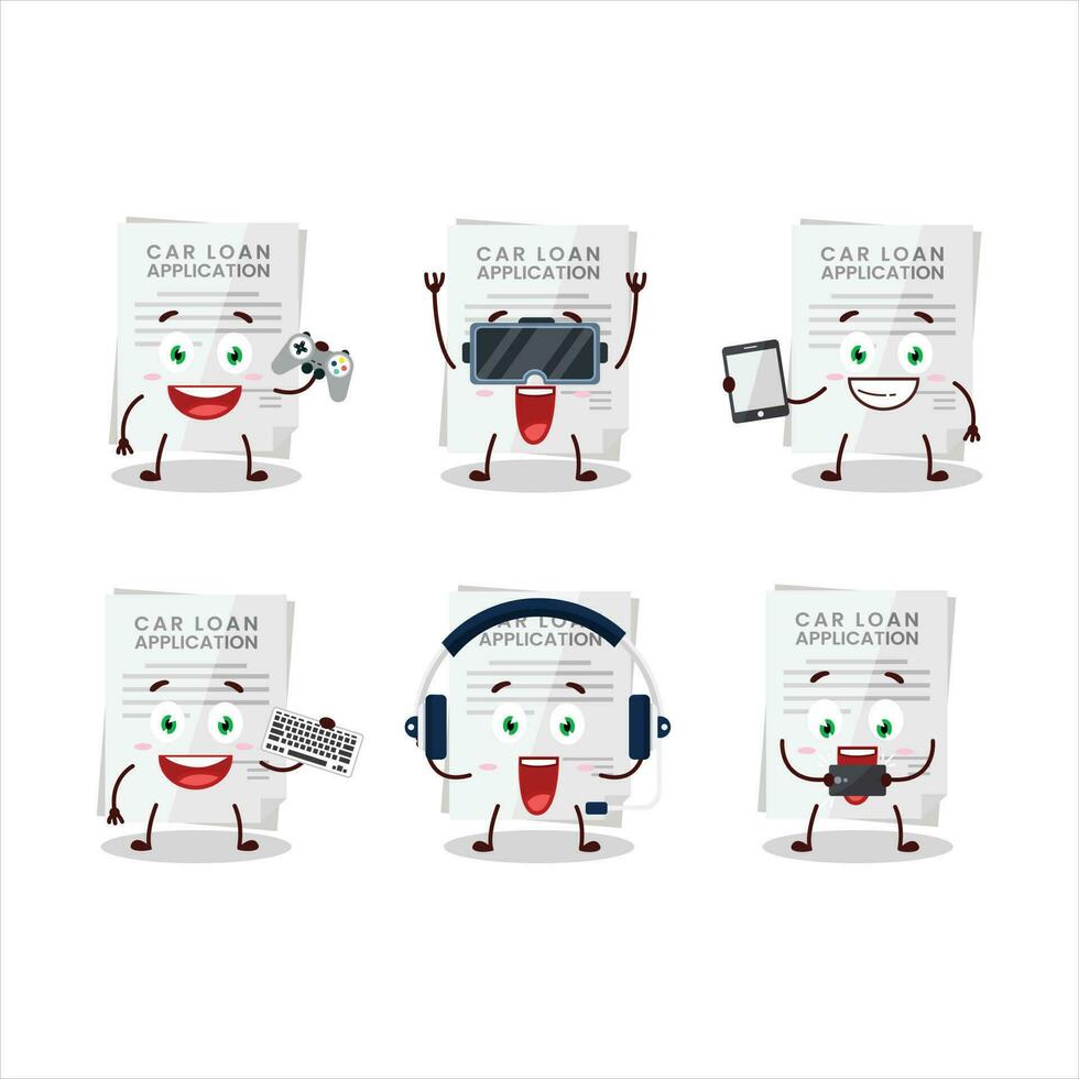 Car loan application cartoon character are playing games with various cute emoticons vector