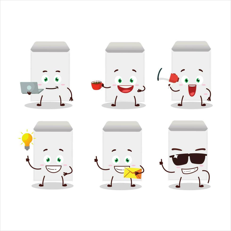 White envelope cartoon character with various types of business emoticons vector