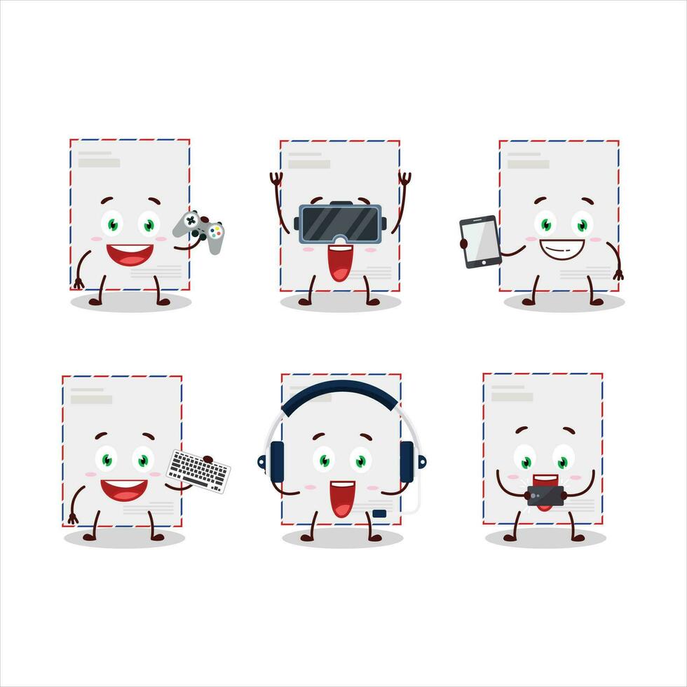 Standard envelope cartoon character are playing games with various cute emoticons vector