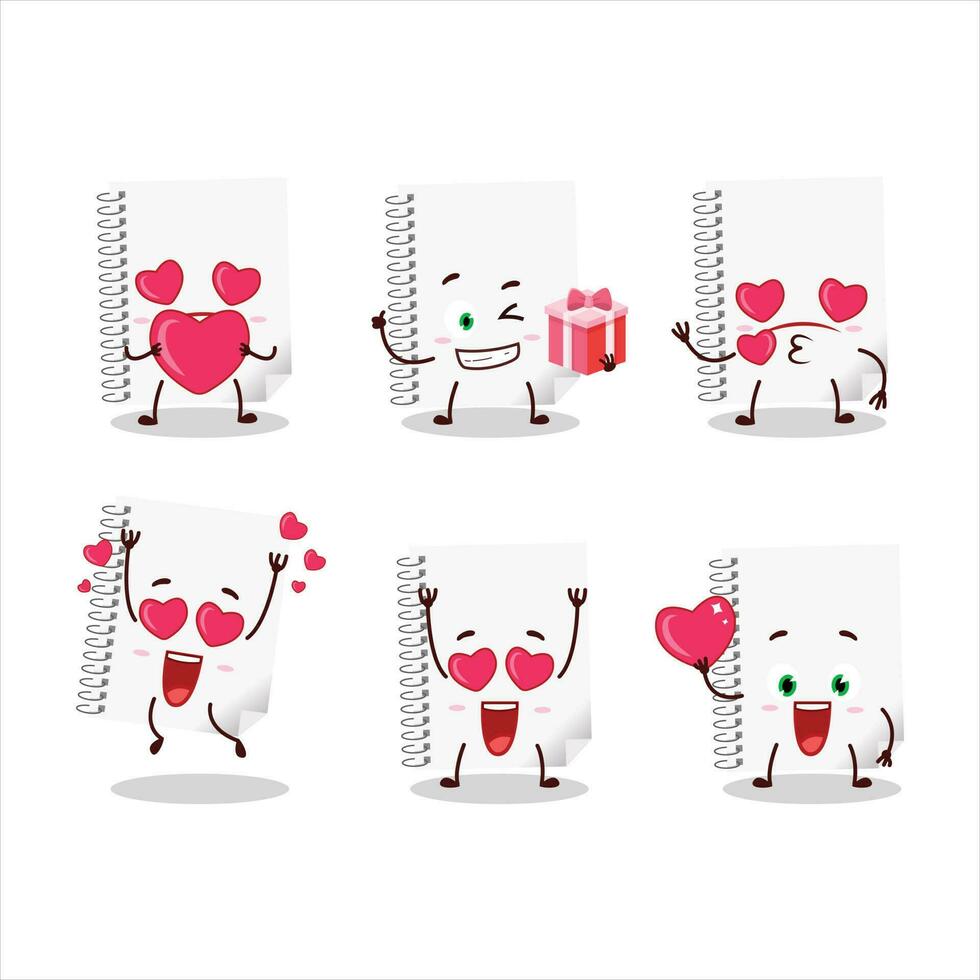 Spiral blank white notebooks cartoon character with love cute emoticon vector