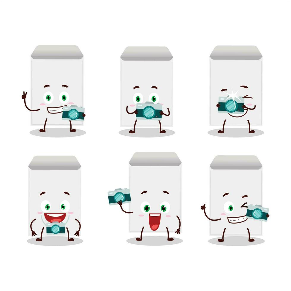 Photographer profession emoticon with white envelope cartoon character vector