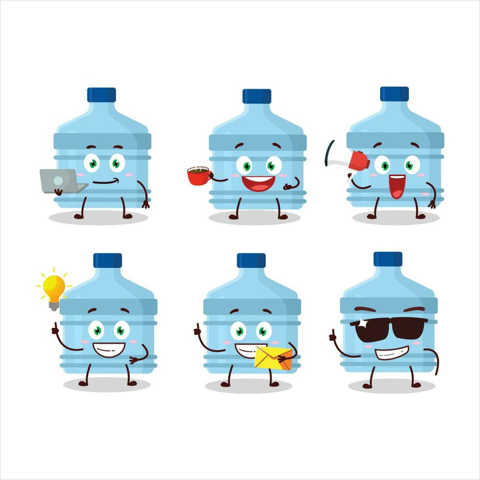 Gallon cartoon character with various types of business emoticons vector