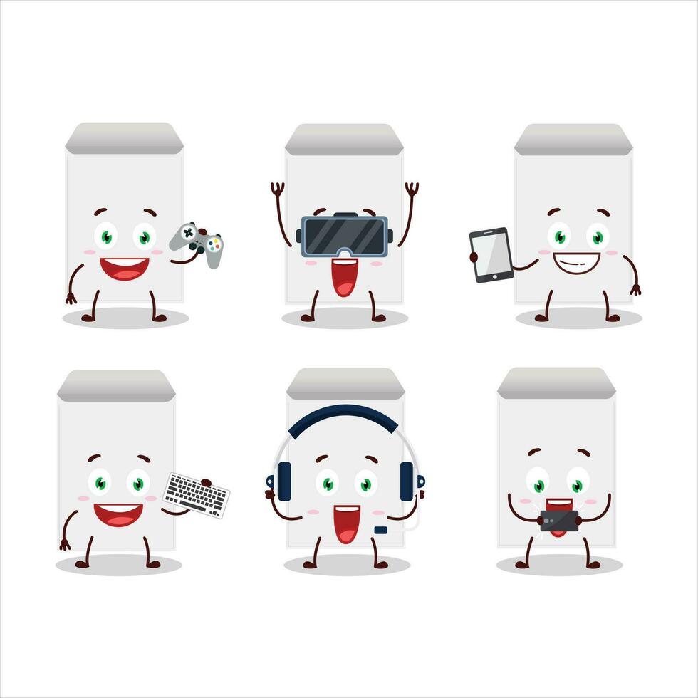 blanco sobre dibujos animados personaje son jugando juegos con varios linda emoticones vector