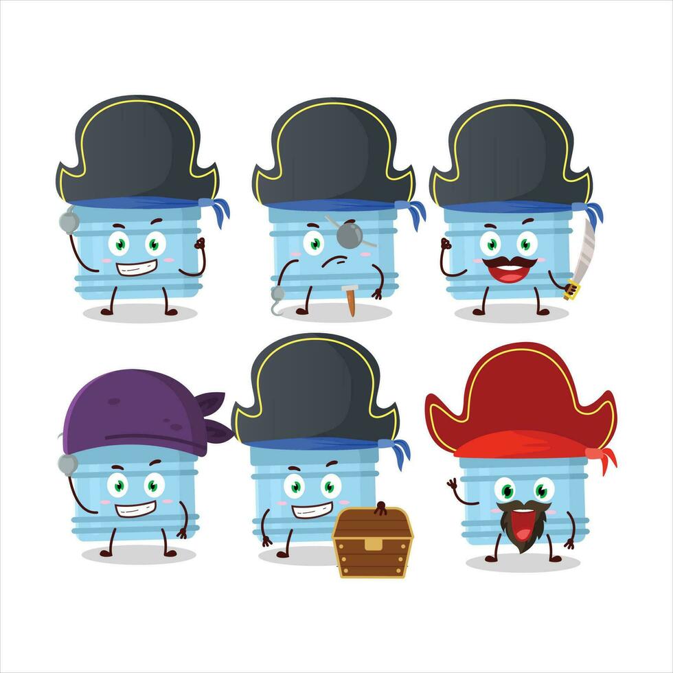 Cartoon character of gallon with various pirates emoticons vector