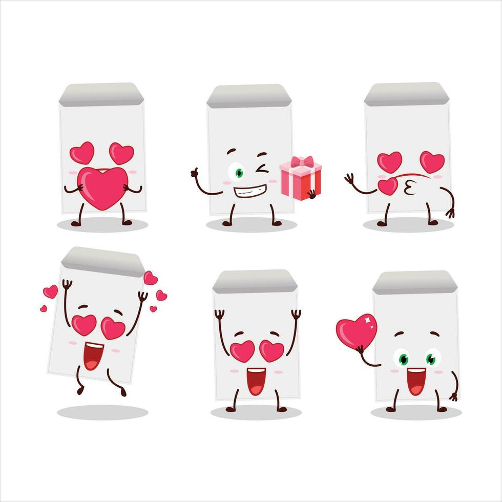 White envelope cartoon character with love cute emoticon vector