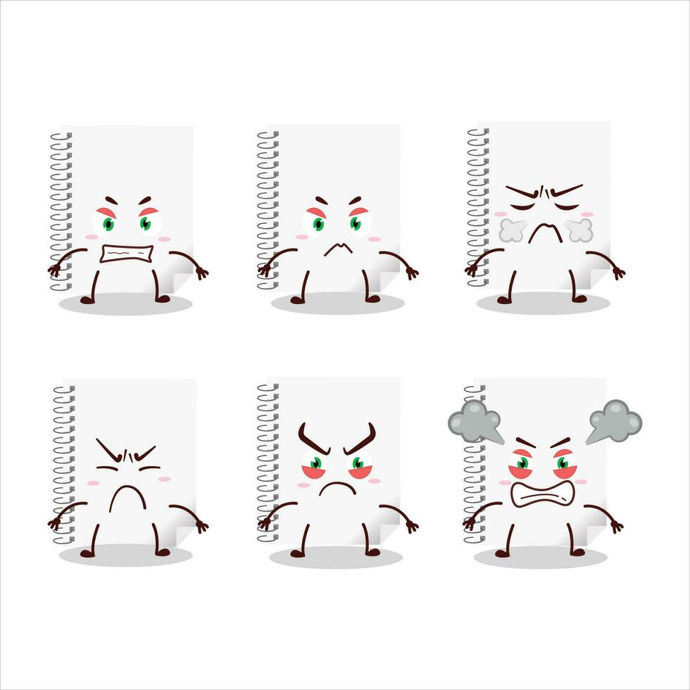 Spiral blank white notebooks cartoon character with various angry expressions vector