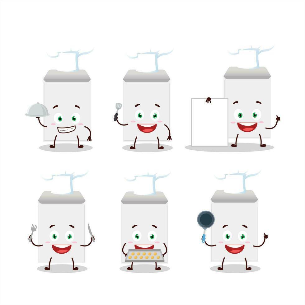 dibujos animados personaje de blanco sobre con varios cocinero emoticones vector