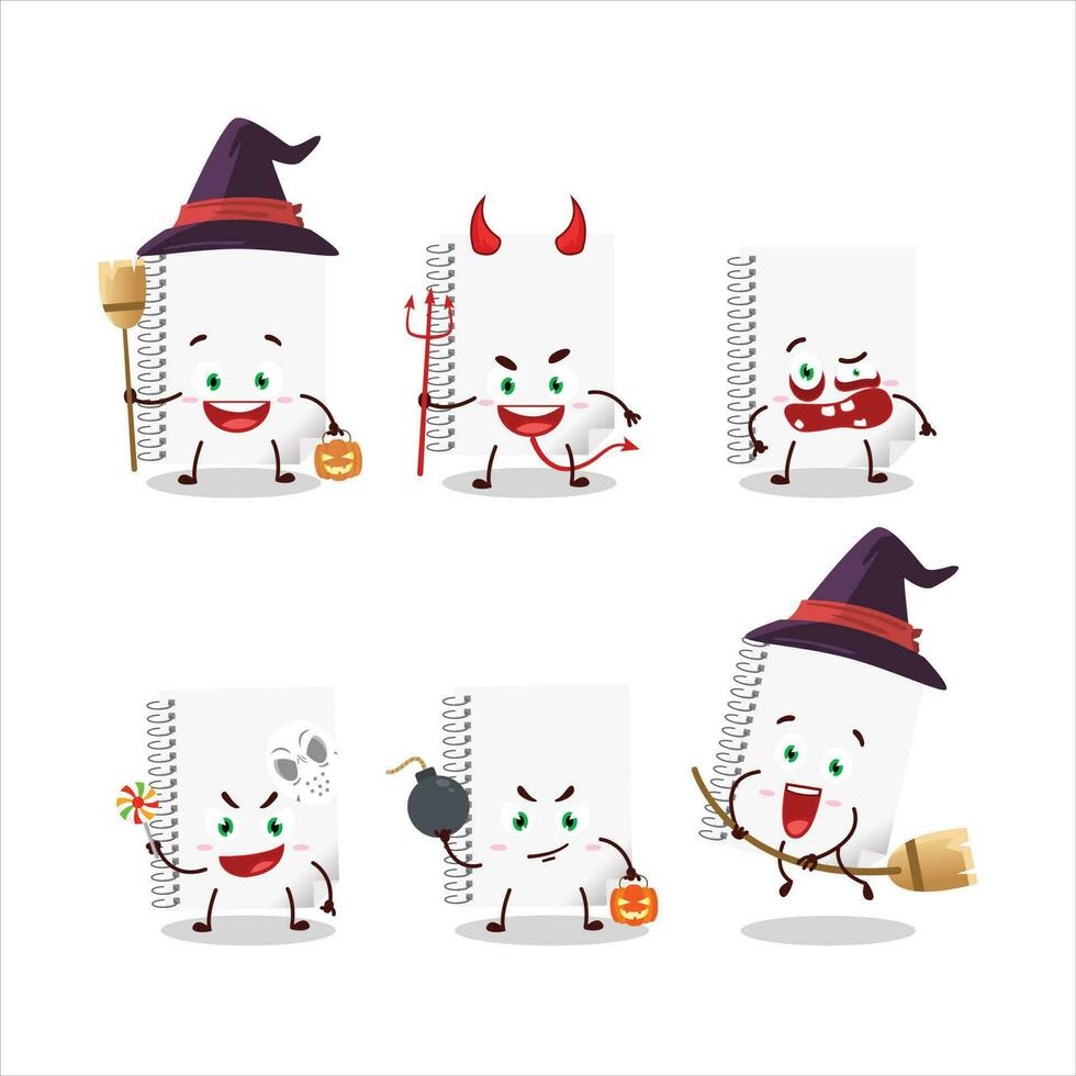 Víspera de Todos los Santos expresión emoticones con dibujos animados personaje de espiral blanco blanco cuadernos vector