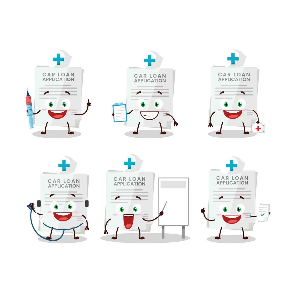 Doctor profession emoticon with car loan application cartoon character vector