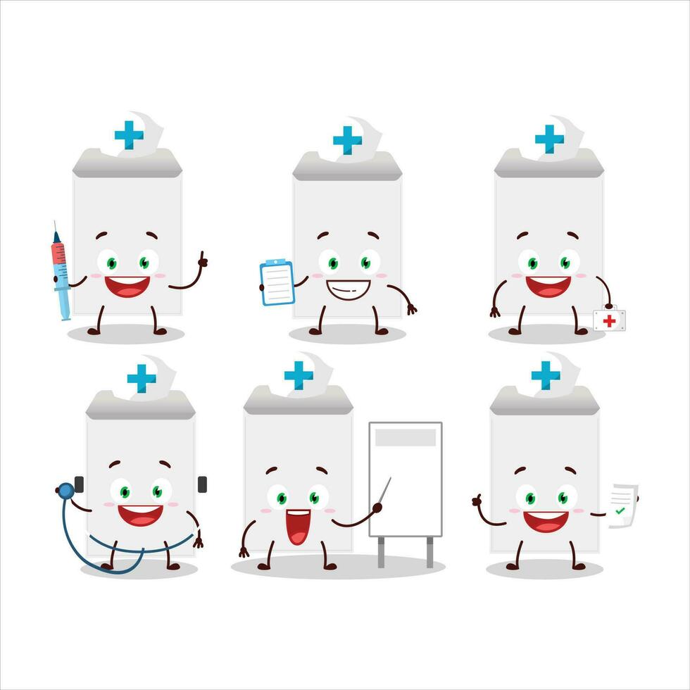 médico profesión emoticon con blanco sobre dibujos animados personaje vector