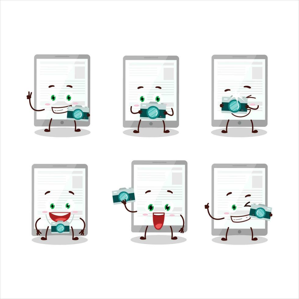 Photographer profession emoticon with news in tablet cartoon character vector