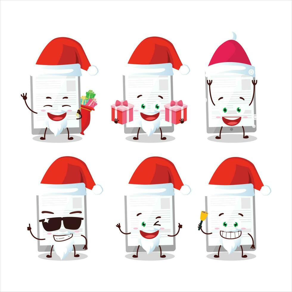 Papa Noel claus emoticones con Noticias en tableta dibujos animados personaje vector