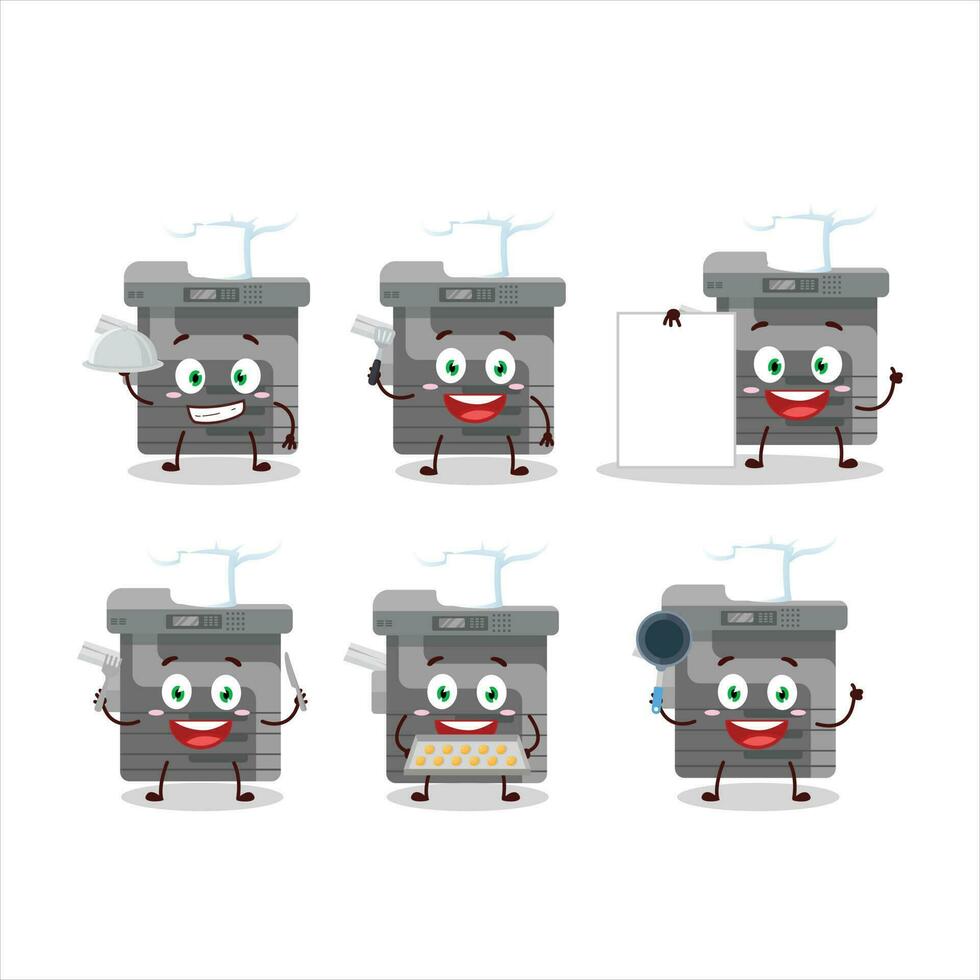 Cartoon character of office copier with various chef emoticons vector