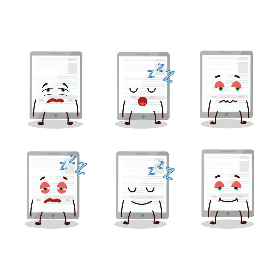 Cartoon character of news in tablet with sleepy expression vector