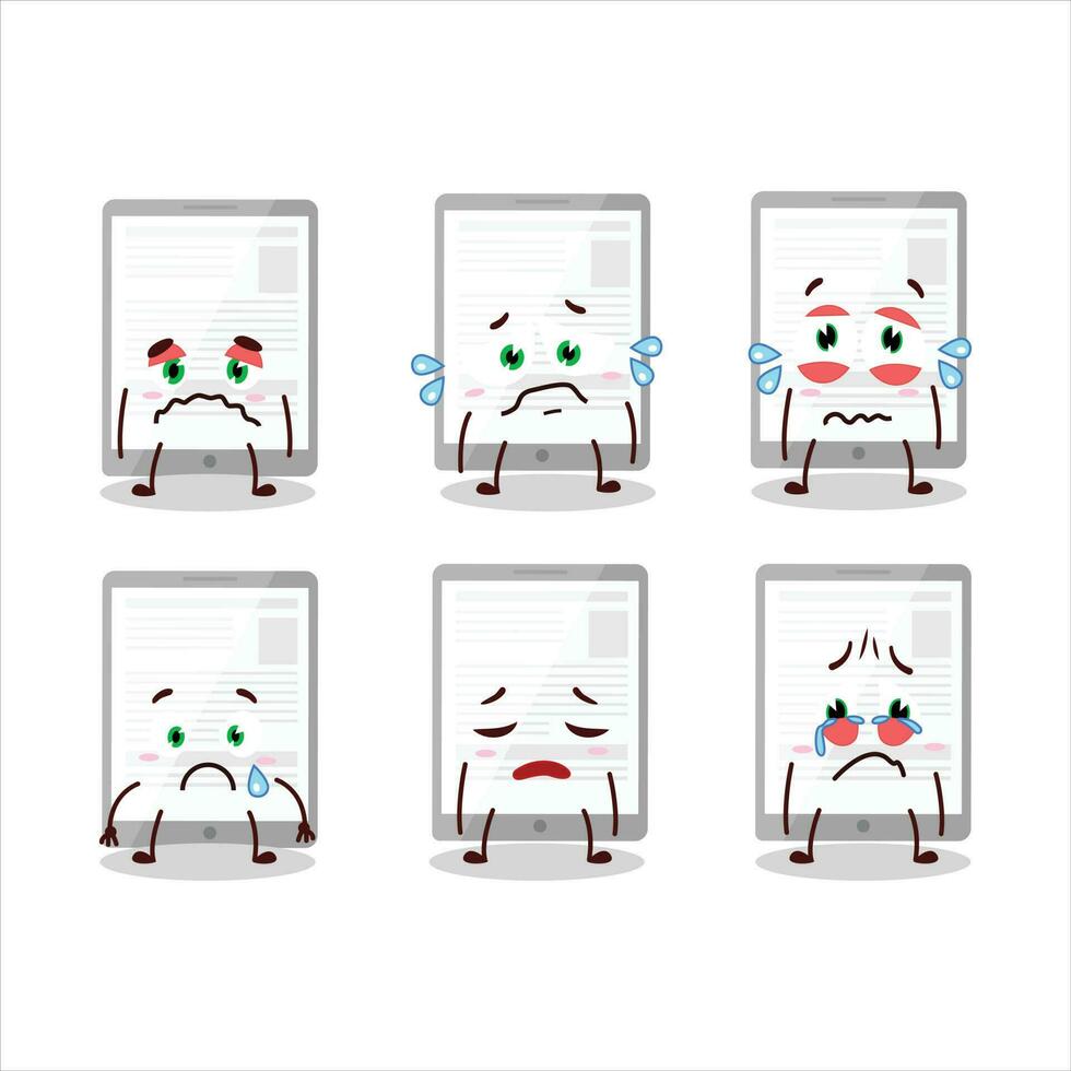 News in tablet cartoon character with sad expression vector