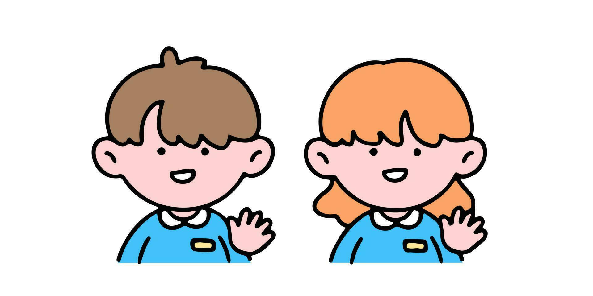 un pequeño linda chico y niña saludo, aislado en un antecedentes vector ilustración.