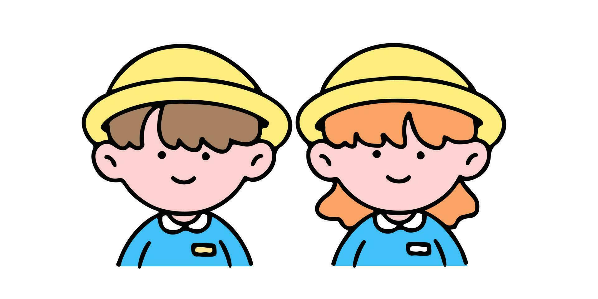 un pequeño linda chico y niña sonriente, aislado en un antecedentes vector ilustración.