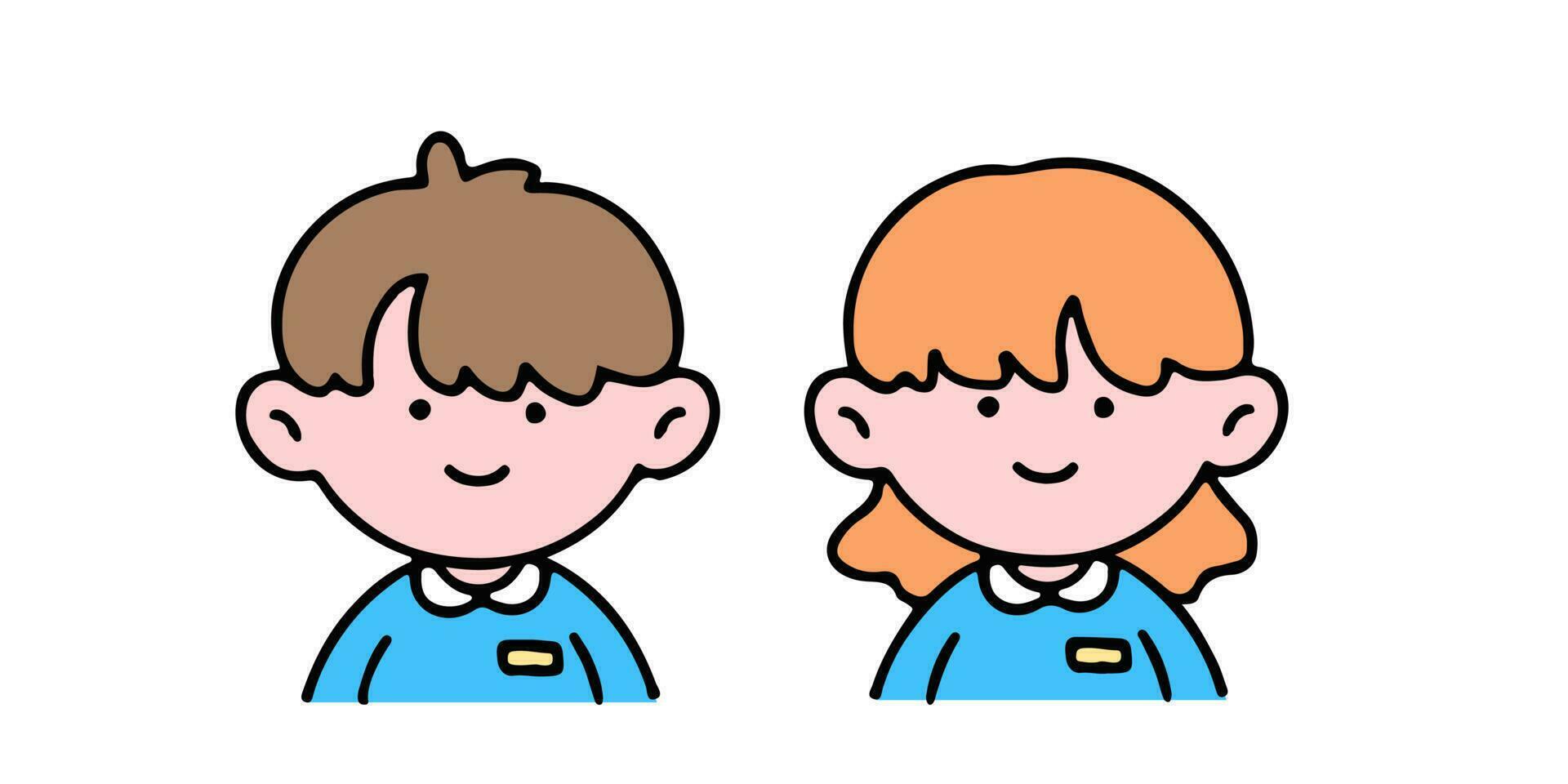 un pequeño linda chico y niña sonriente, aislado en un antecedentes vector ilustración.