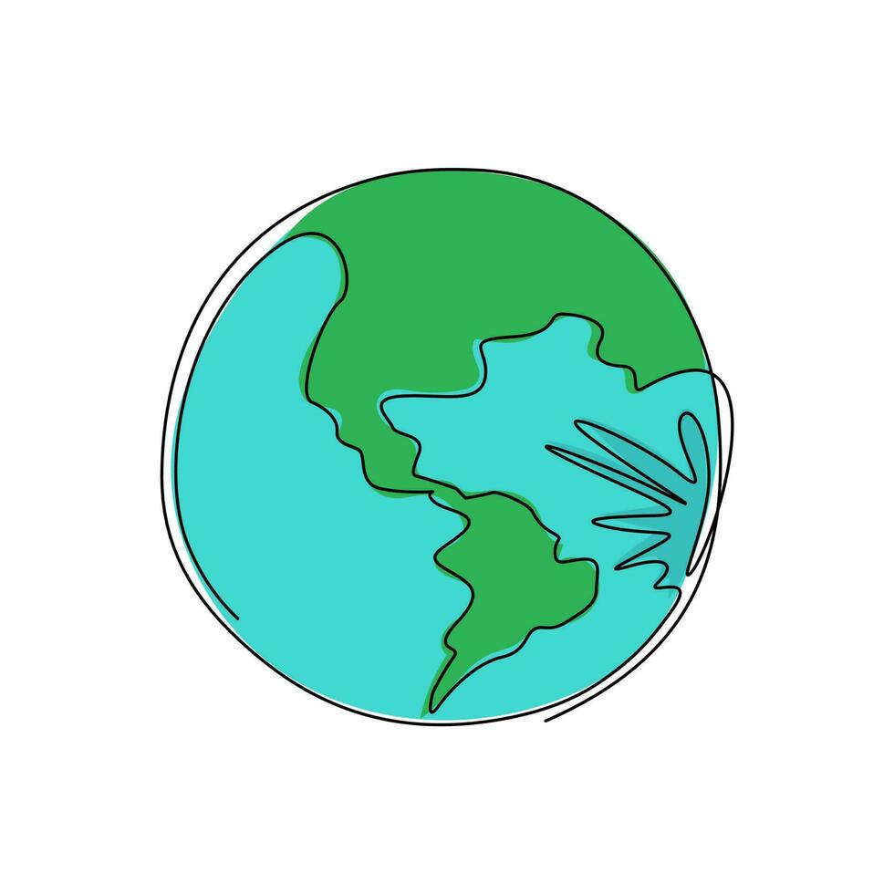 Single one line drawing planet earth icon logo. Global map. World health day. Earth day. Design for web banner, mobile app, infographics. Modern continuous line draw design graphic vector illustration