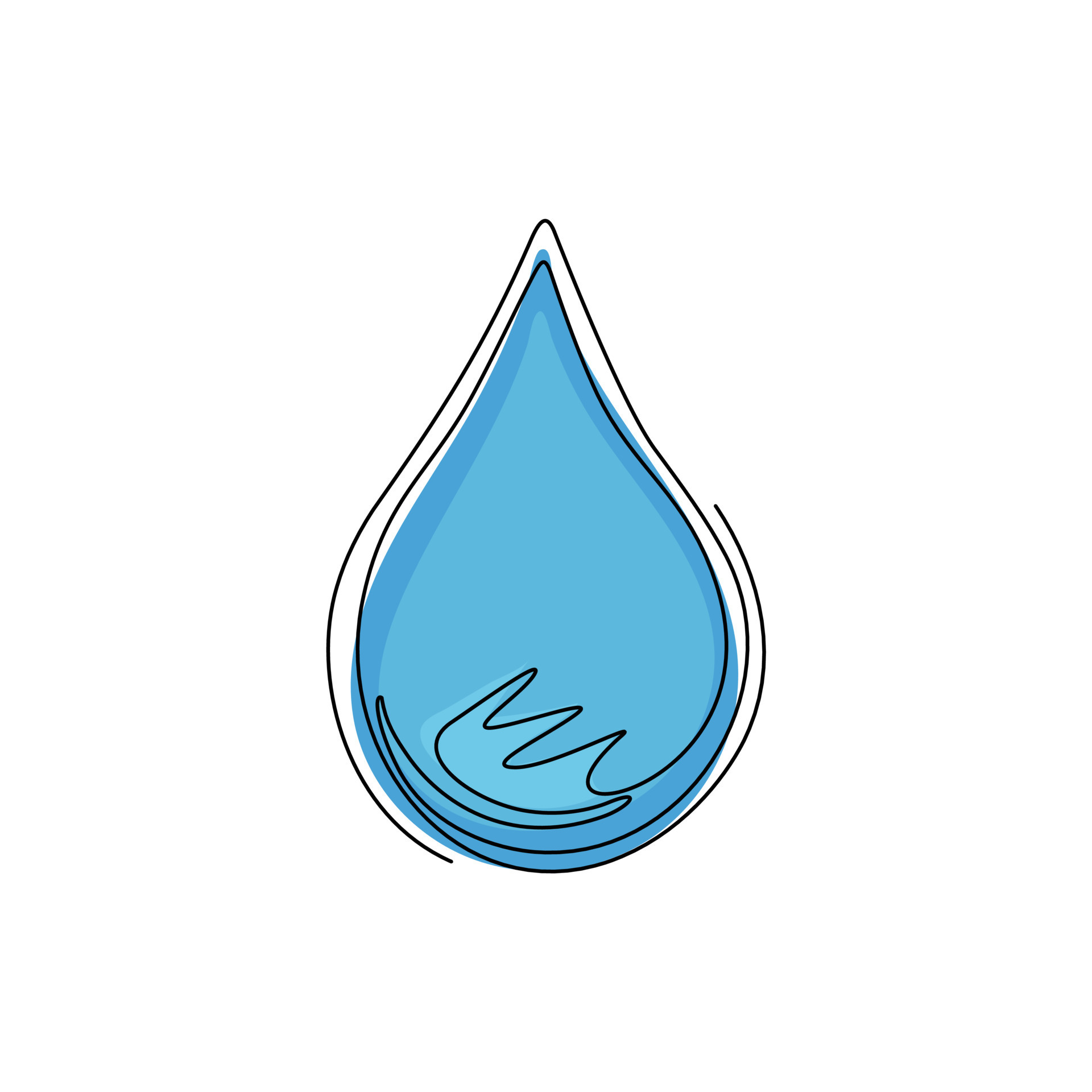 Single one line drawing water drop cartoon character for world water