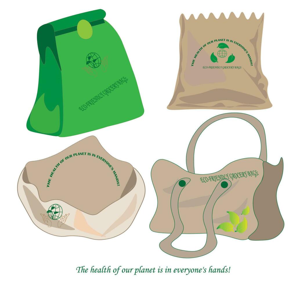 Eco bag packaging Ecology ,Eco package, Modern flat vector concept illustration of a paper bag ecological lifestyle.
