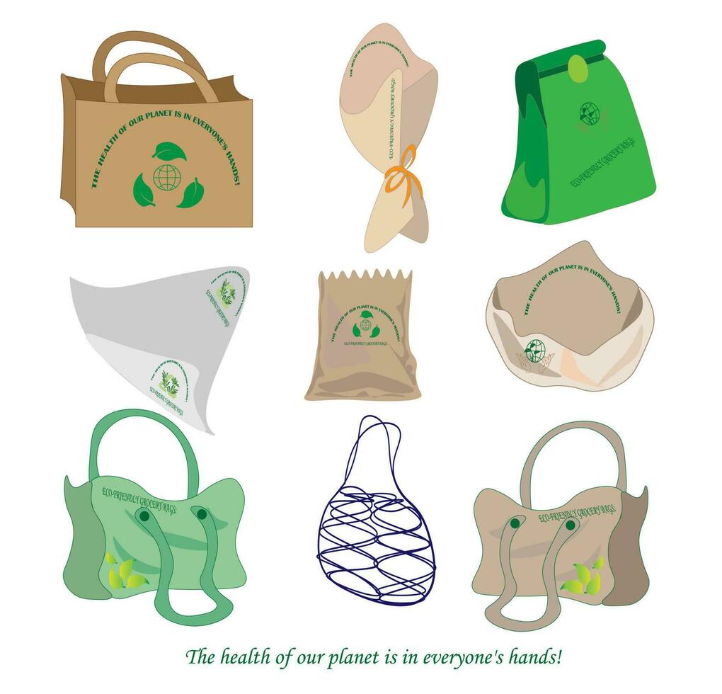 Eco bag packaging Ecology ,Eco package, Modern flat vector concept illustration of a paper bag ecological lifestyle.