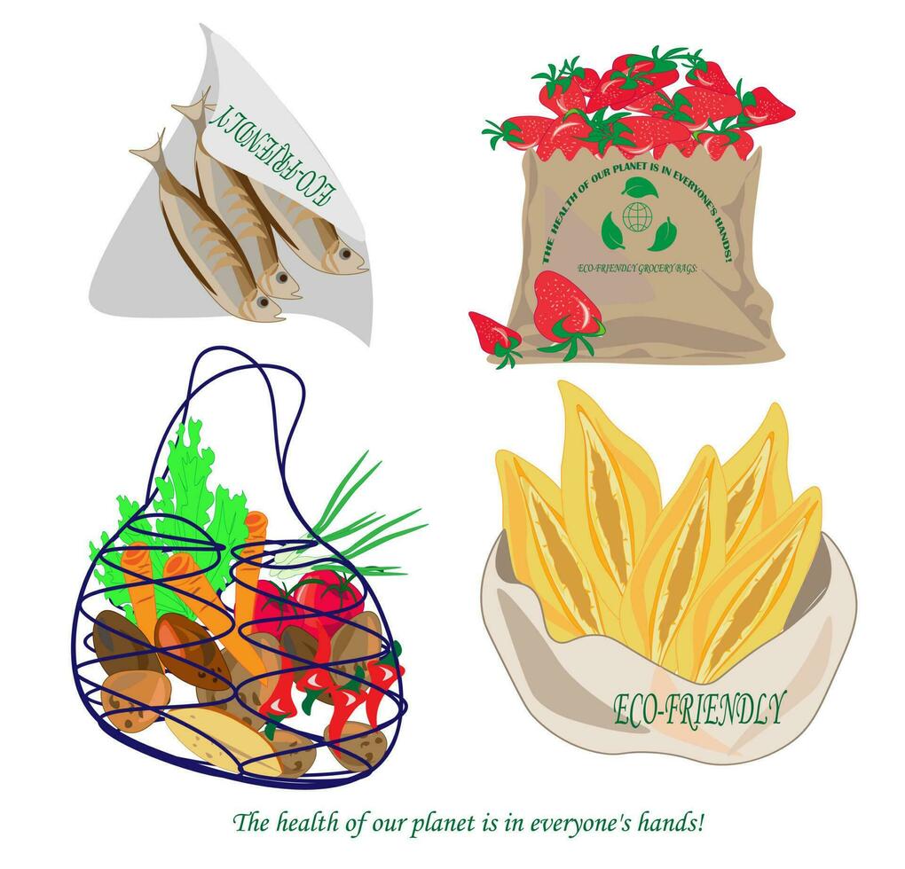 Eco bag packaging Ecology ,Eco package, Modern flat vector concept illustration of a paper bag ecological lifestyle.