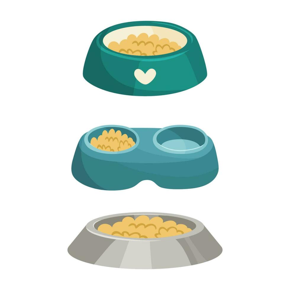 Pet food bowls clip art. Vector illustrations isolated on white.