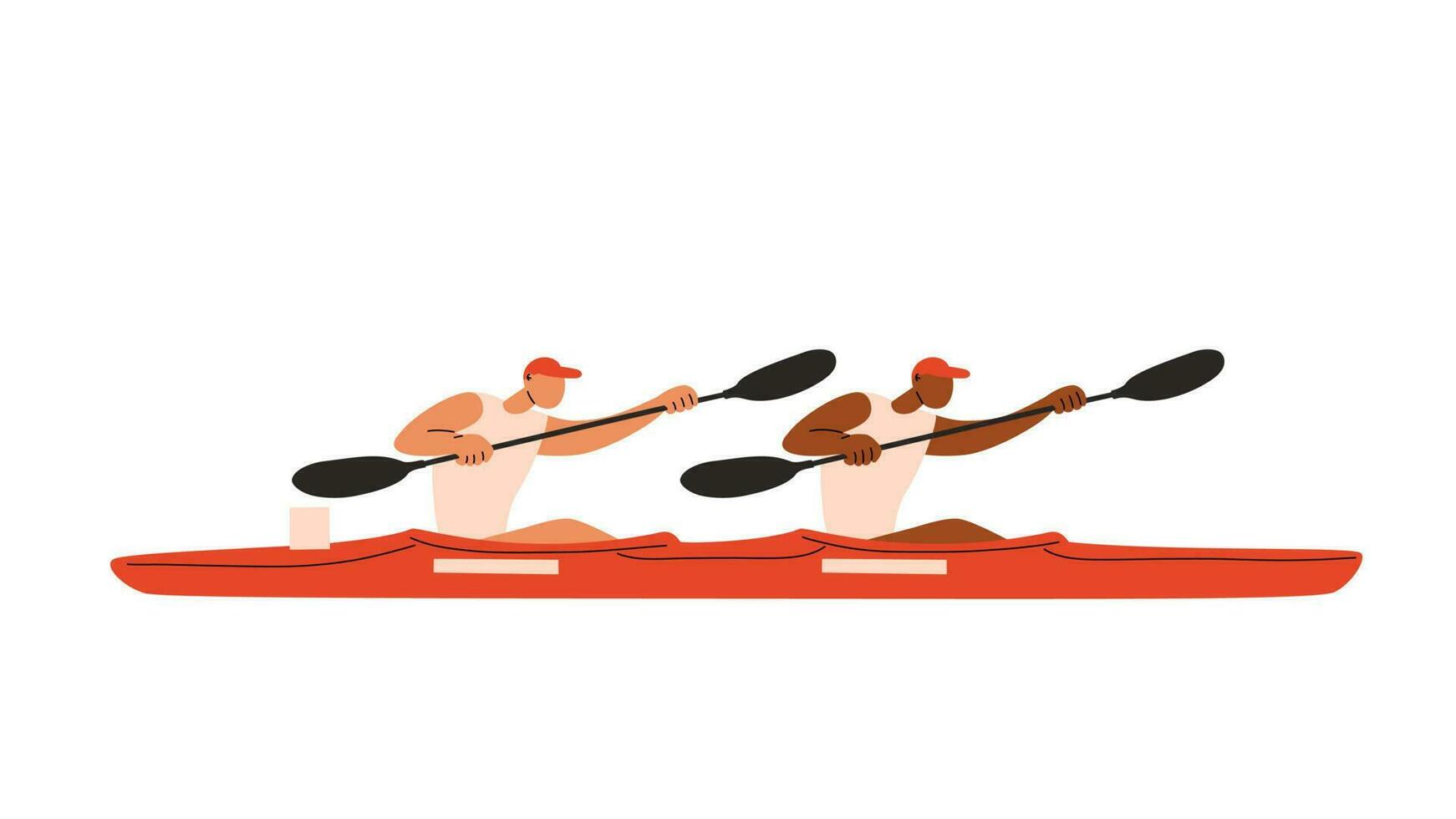 Canoe sprint double kayak athletes. K-2 kayakers. Vector cartoon illustration.