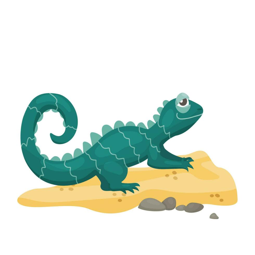 Reptile lizard on the sand. Cute cartoon vector illustration.