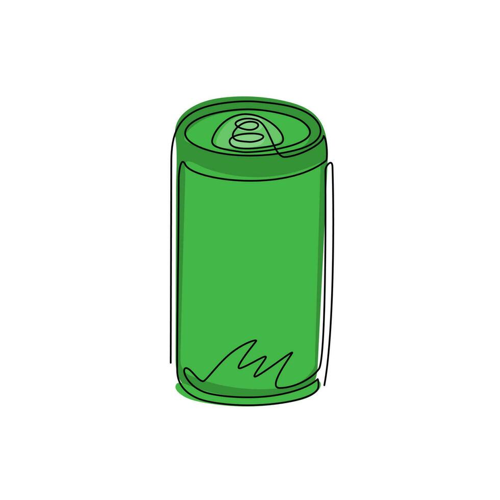 Single continuous line drawing soda aluminum can icon. Soda refreshing drink in summer concept. For flyer, sticker, card, logo, symbol, print, poster. One line draw graphic design vector illustration