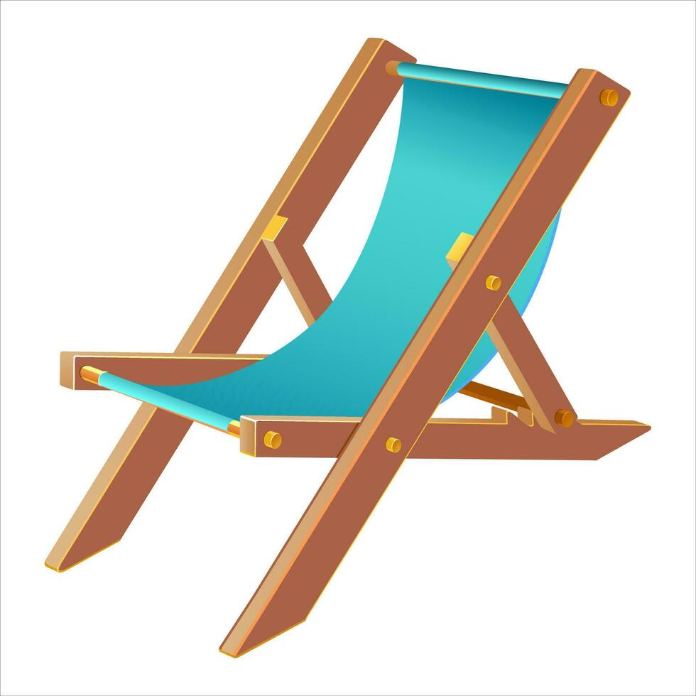 beach chair vector realistic 3d beach sunbathing, wooden deck chair. Relax in summer. Isolated on white background illustration.