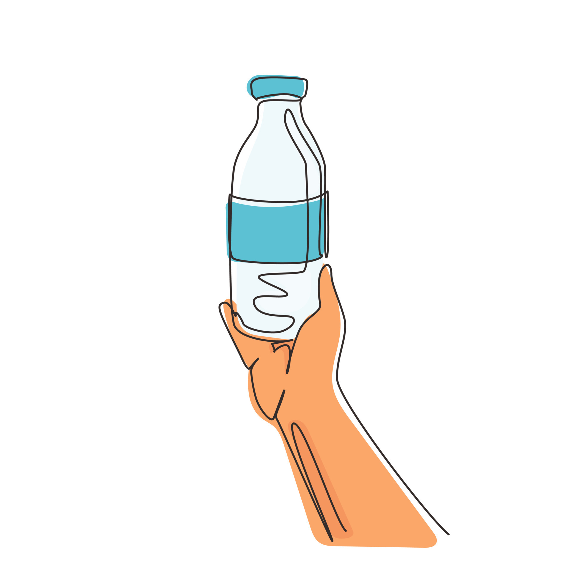 Continuous one line drawing glass bottle packaging of milk in man hand