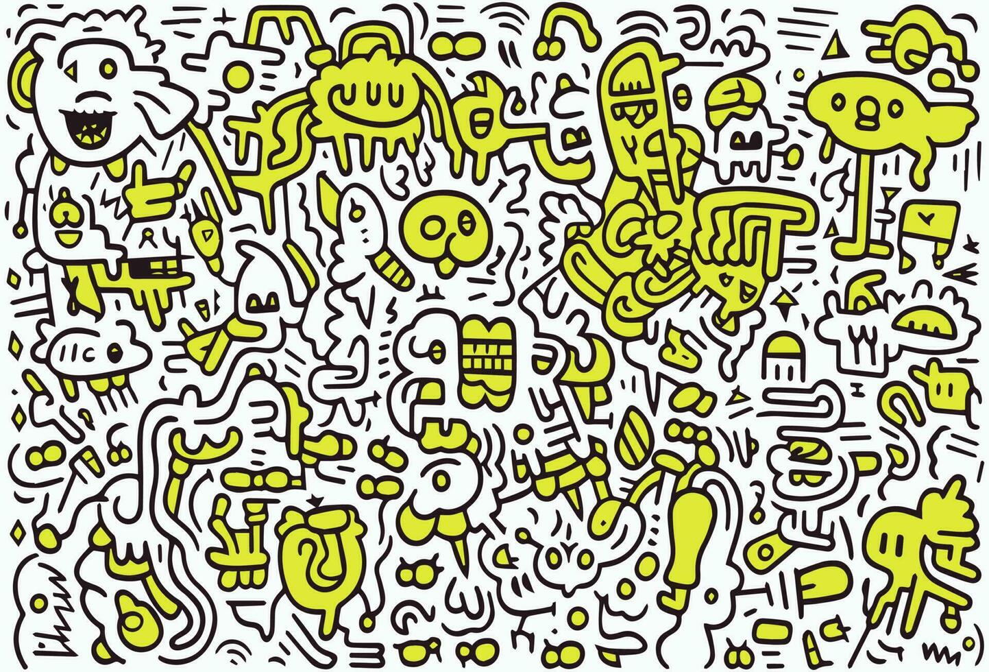 hand drawn doodle art,abstract monster doodle art vector