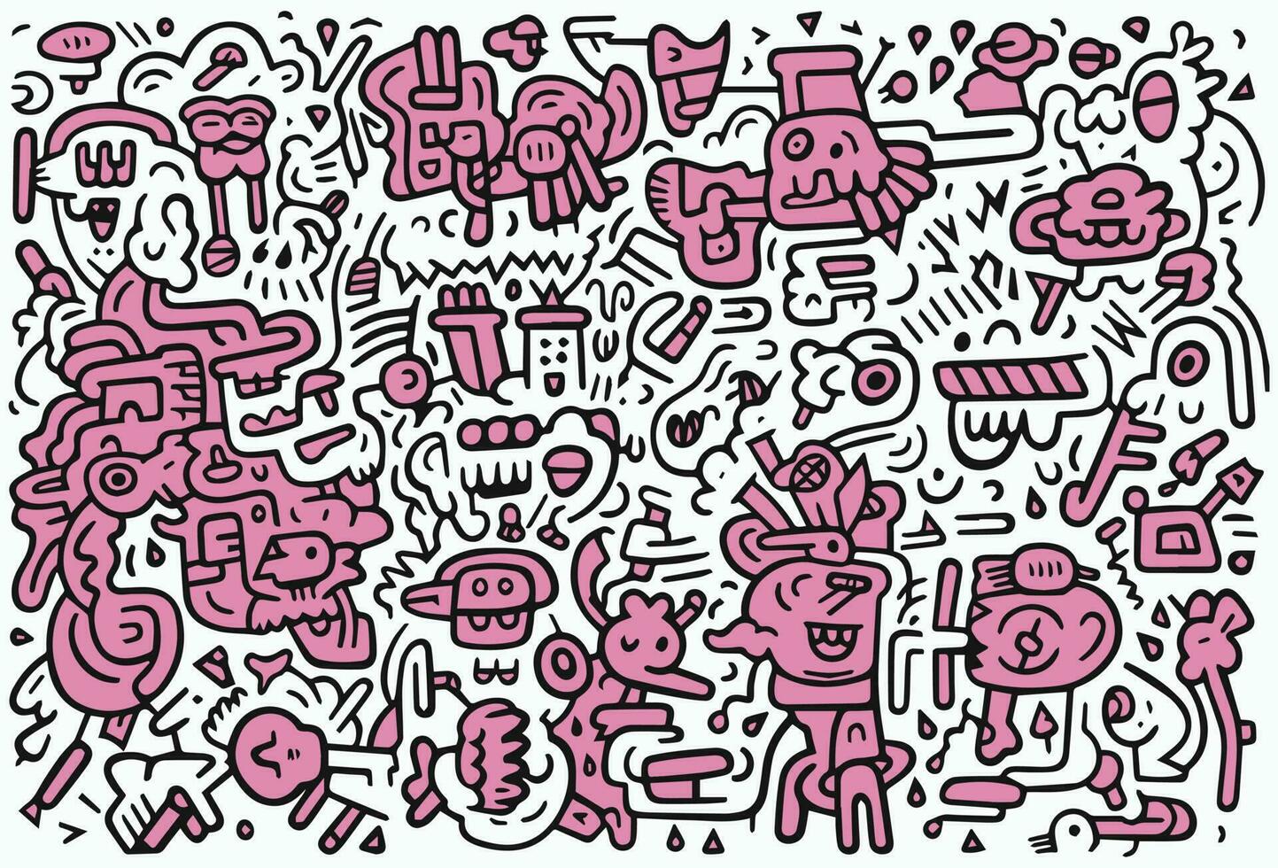 hand drawn doodle art,abstract monster doodle art vector