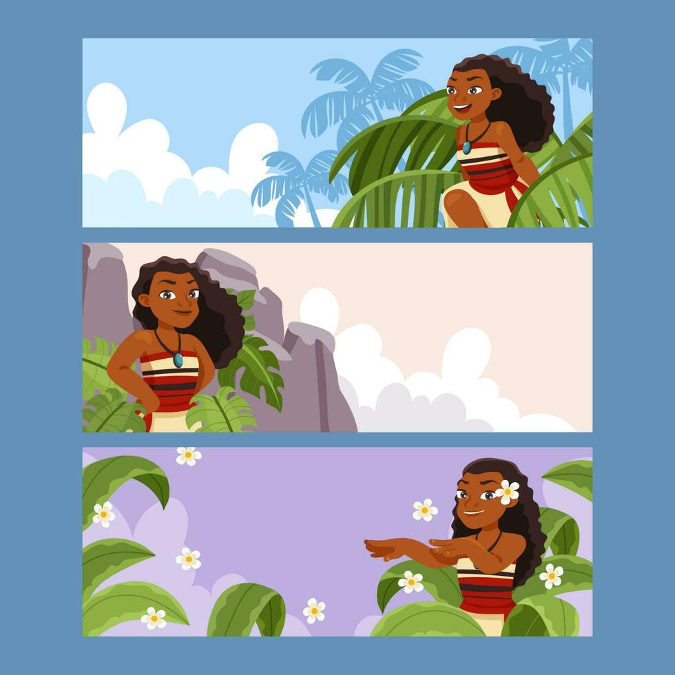 hawaiano niña bandera conjunto vector