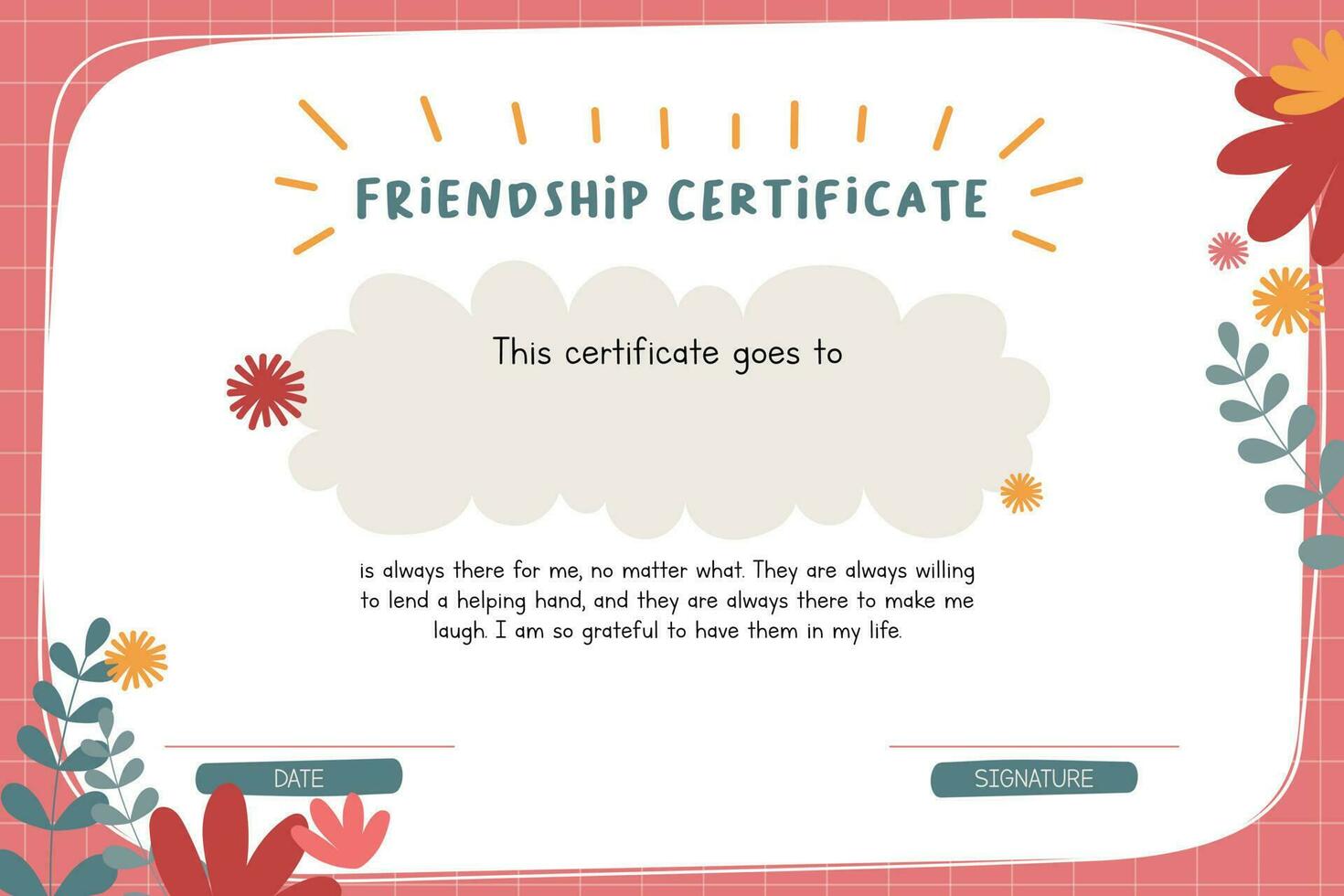 flat fun cute design vector friendship certificate